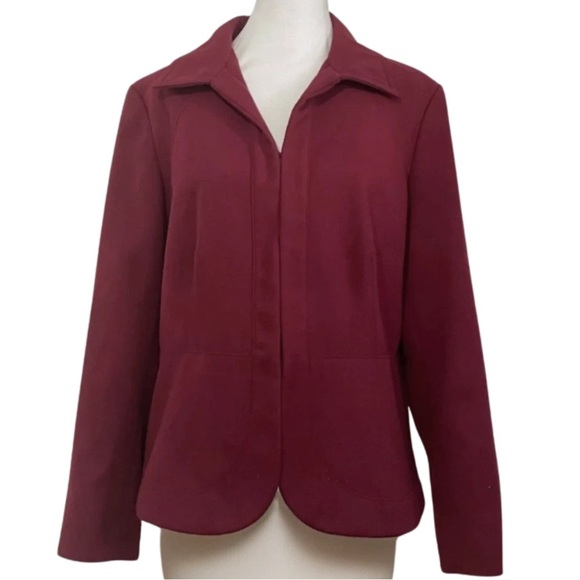 CHICO'S Women's Size 2 (L/12) Dark Red Blazer Jacket Hook Eye Closure Lined - Picture 2 of 9